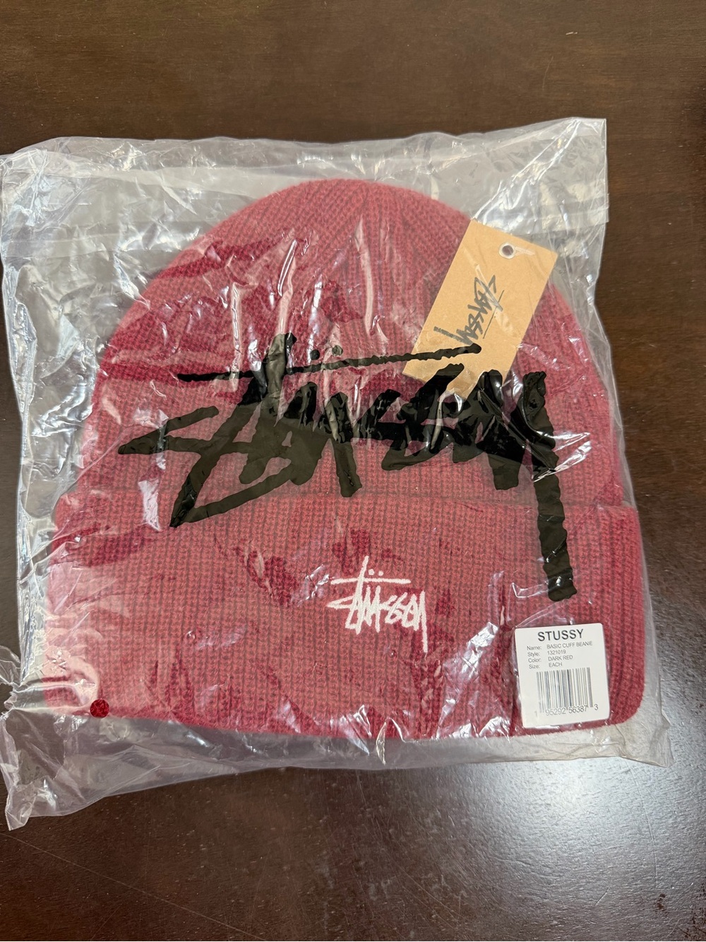Stussy Basic Cuff Beanie Dark Red Embroidered Logo Streetwear